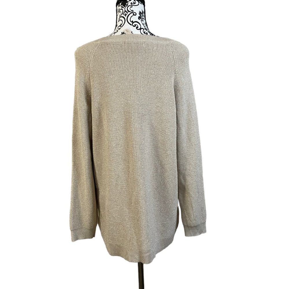 Liz Claiborne | Womens Oatmeal Metallic Knit Long Sleeve Boat Neck Sweater Large - Picture 5 of 7